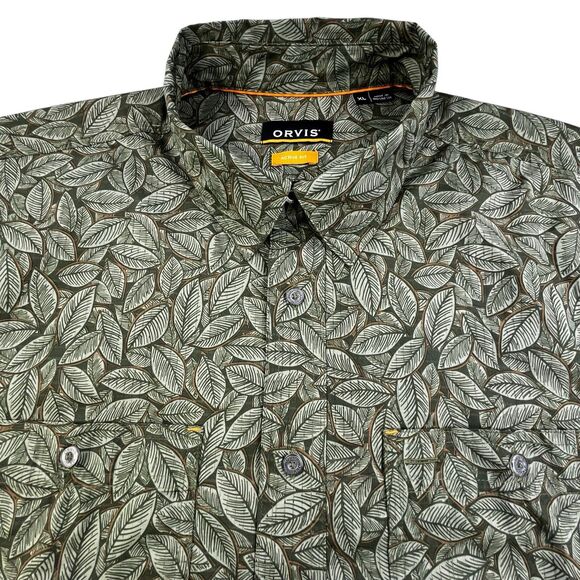 Orvis Active Fit Shirt Men’s XL Green Floral Leaf Hawaiian Performance Beach - Picture 1 of 9